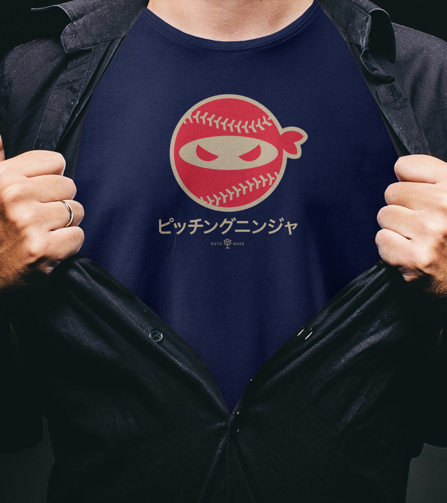 Pitching Ninja Nippon Japanese Baseball Icon Roto Wear T-Shirt