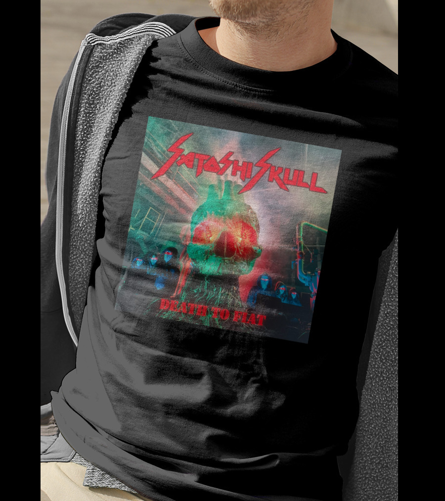 Satashi Skull Death To Fiat Electric Neon Skull With Hooded Figures T-Shirt