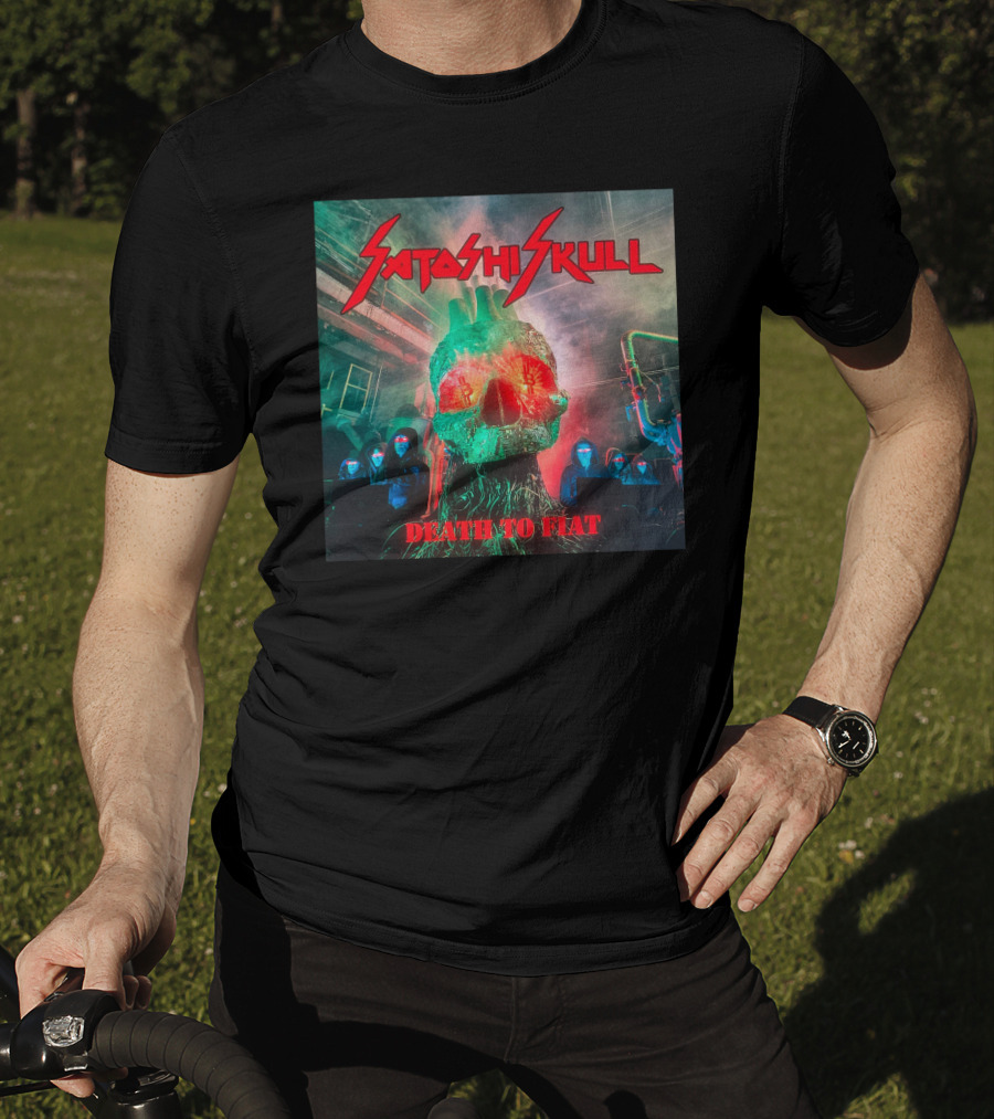 Satashi Skull Death To Fiat Electric Neon Skull With Hooded Figures T-Shirt