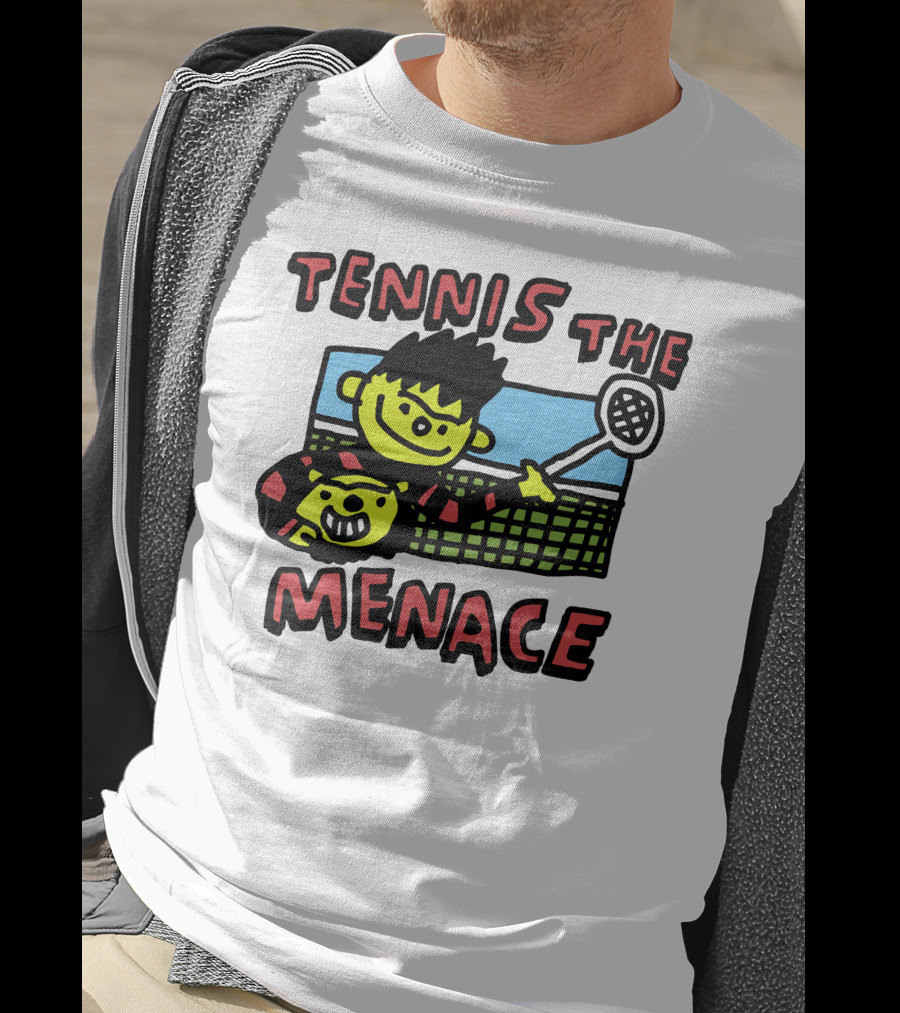 Tennis The Menace Comic Style Tennis Player With Racket T-Shirt
