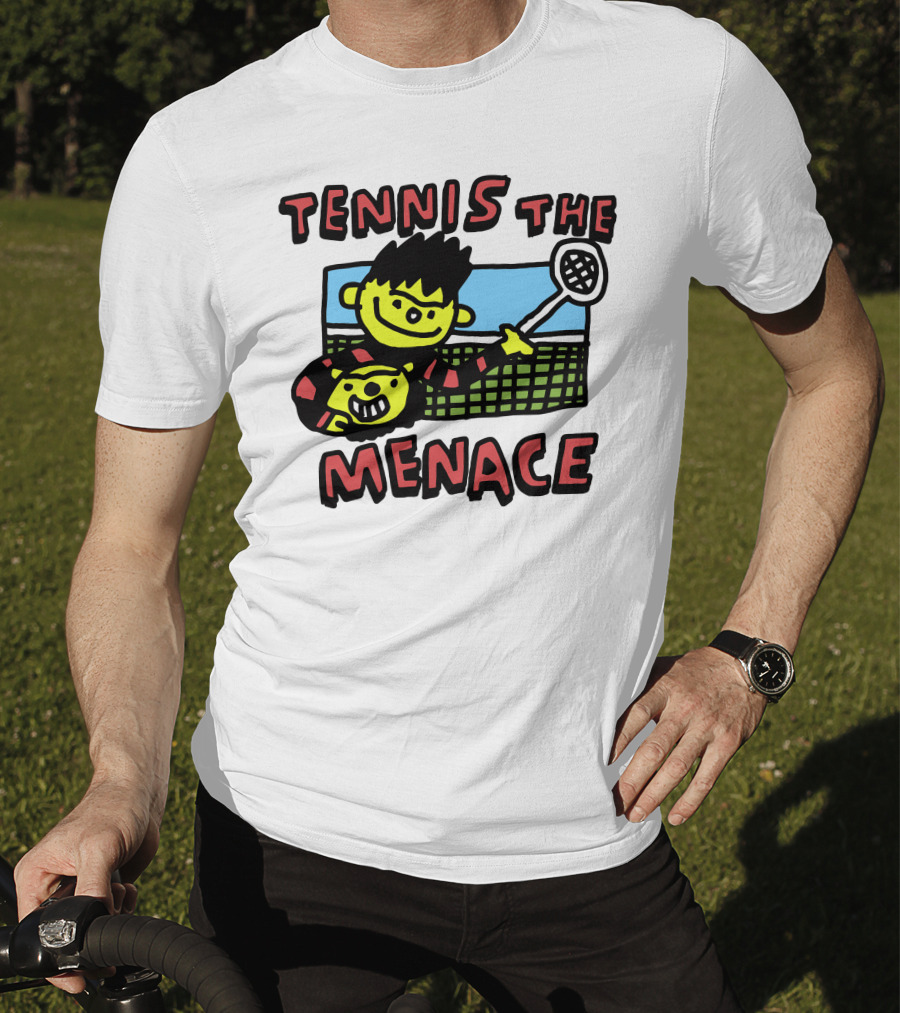 Tennis The Menace Comic Style Tennis Player With Racket T-Shirt