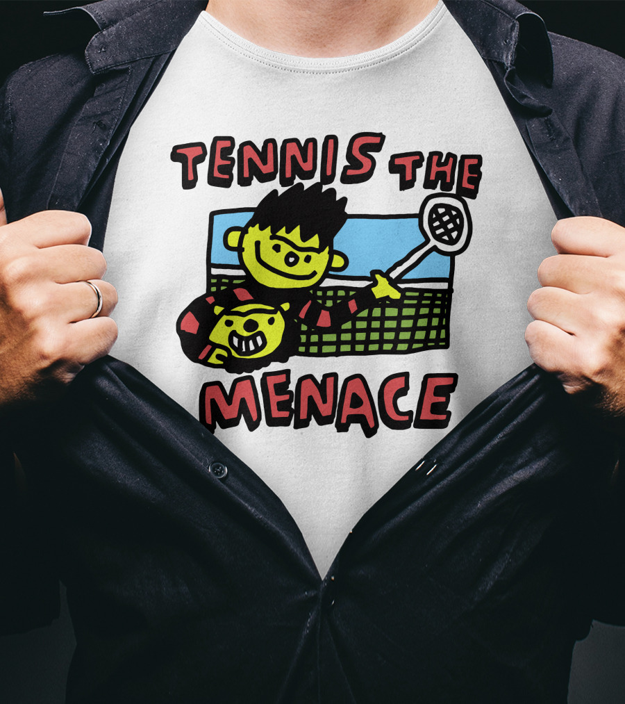 Tennis The Menace Comic Style Tennis Player With Racket T-Shirt