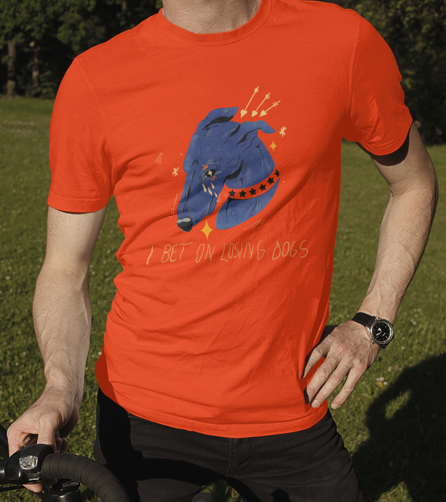 Galactix I Bet On Losing Dogs Blue Greyhound With Stars And Arrows T-Shirt