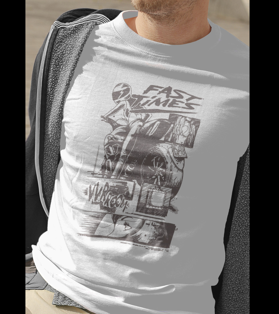 Fast Times Vroom Motorcycle Rider Action Panels T-Shirt