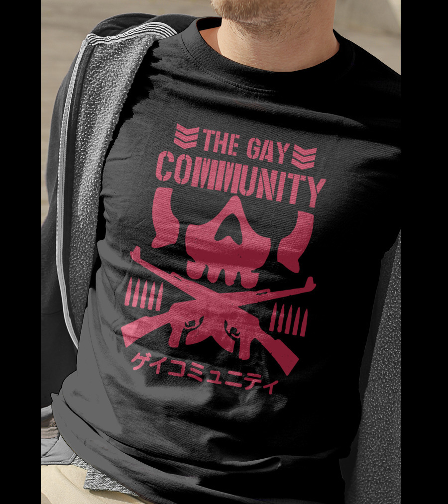The Gay Community Japanese Text Skull And Crossed Rifles T-Shirt
