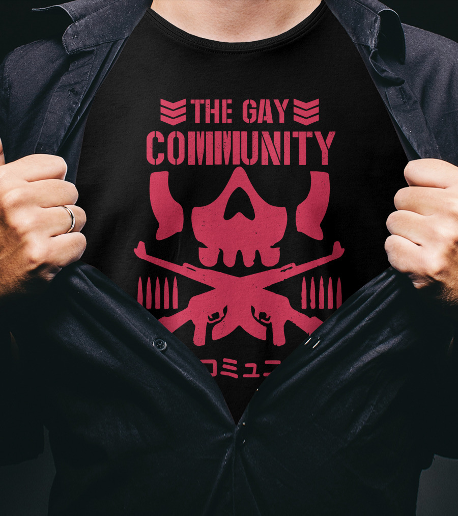 The Gay Community Japanese Text Skull And Crossed Rifles T-Shirt
