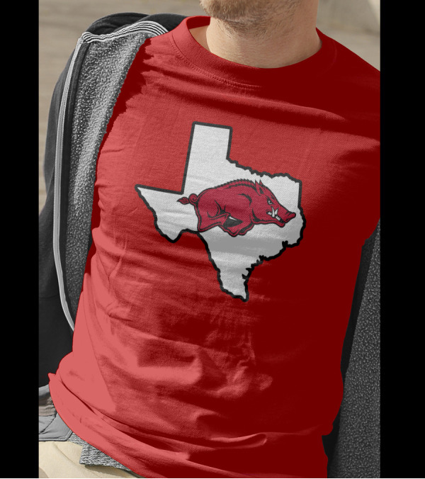 Arkansas Razorbacks Strong Hog Over Texas Map T-Shirt