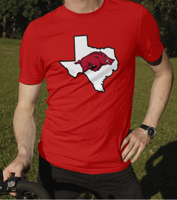 Arkansas Razorbacks Strong Hog Over Texas Map T-Shirt