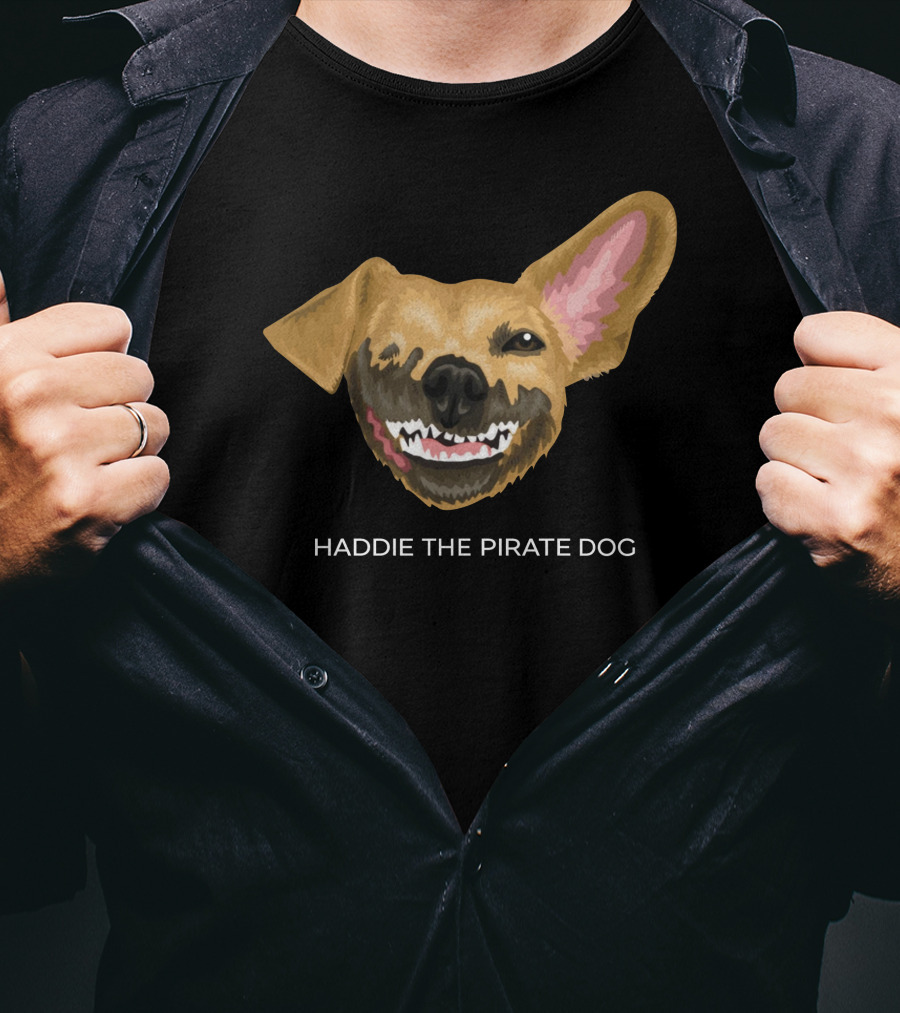 Haddie The Pirate Dog Mischievous Canine With Eye Patch And Toothsome Grin T-Shirt