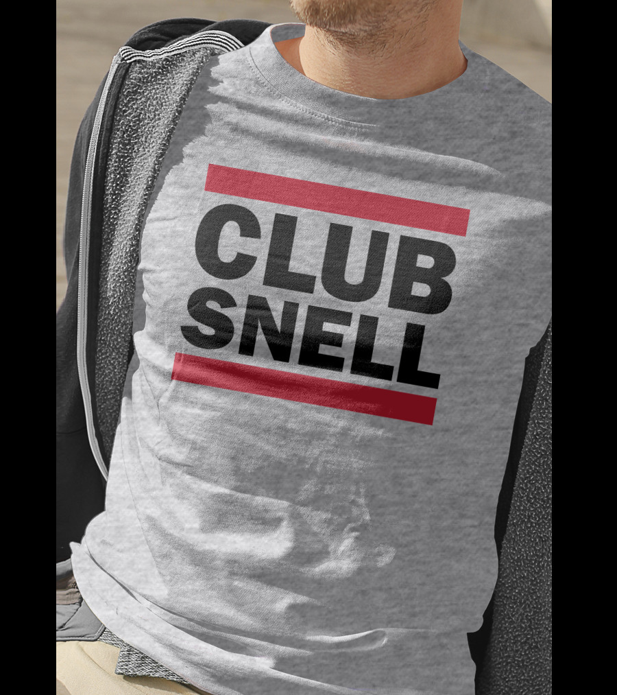 Club Snell Bold Black Text With Red Stripes On Gray Background T-Shirt