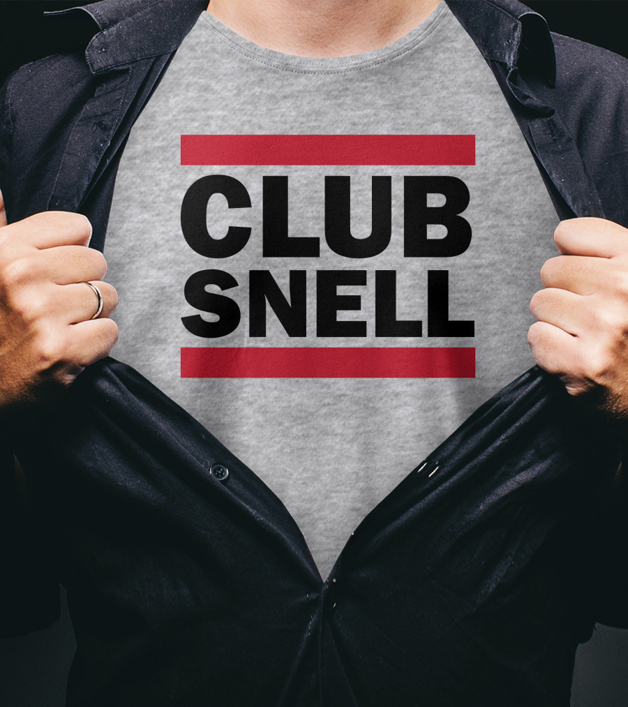 Club Snell Bold Black Text With Red Stripes On Gray Background T-Shirt