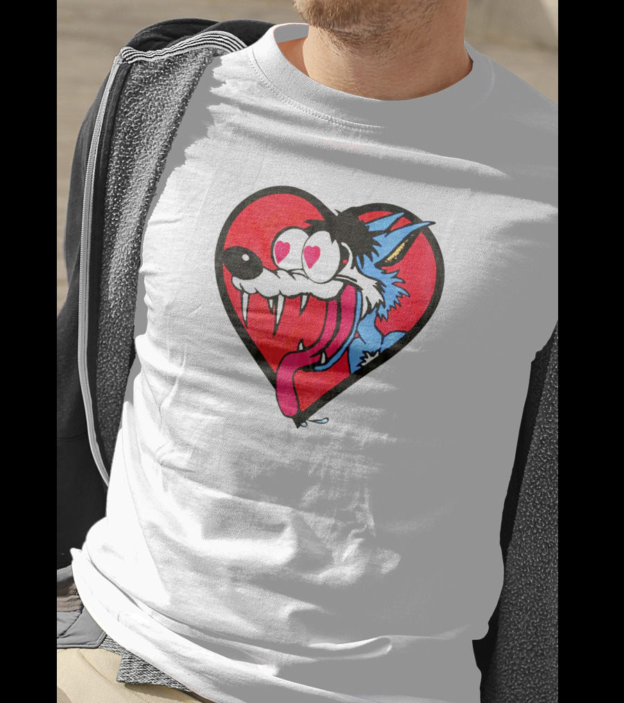 The Jesus Lizard Idiot Heart-Eyed Cartoon Wolf T-Shirt