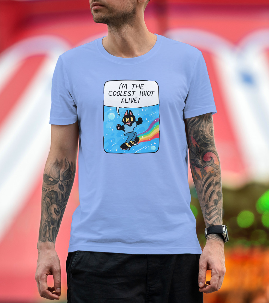 I'm The Coolest Idiot Alive Cat Riding Rainbow Skateboard T-Shirt