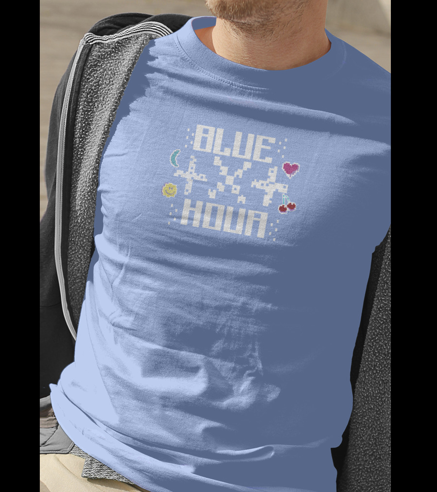 Liam Mcewan Blue Hour Pixel Art Design With Heart Moon Sun And Cherries T-Shirt