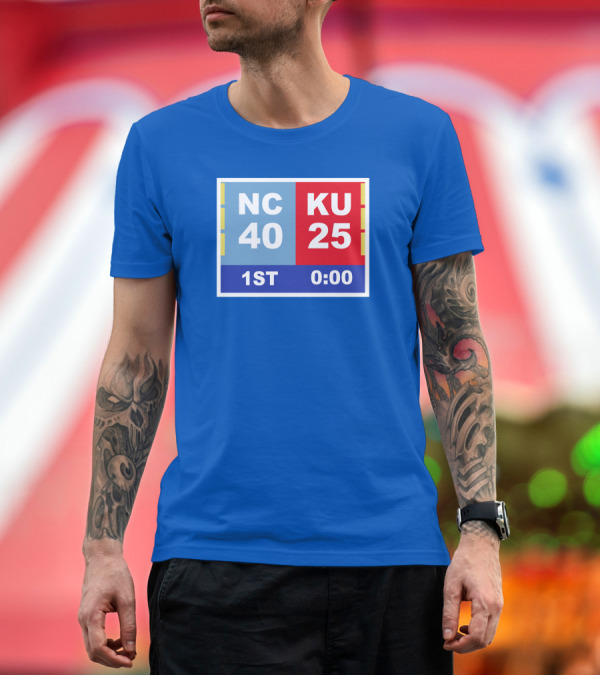 Premium T-Shirt: NC 40 KU 25 Scoreboard 1st Half 0:00 Classic Ks Comeback T-Shirt NC 40 KU 25 Scoreboard 1st Half 0:00 Classic Ks Comeback T-Shirt