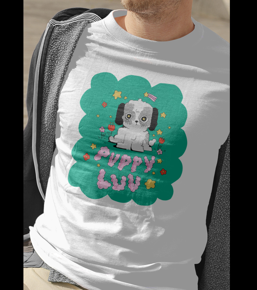 Puppy Luv Chloe Moriondo Cute Cartoon Dog With Stars And Flowers T-Shirt