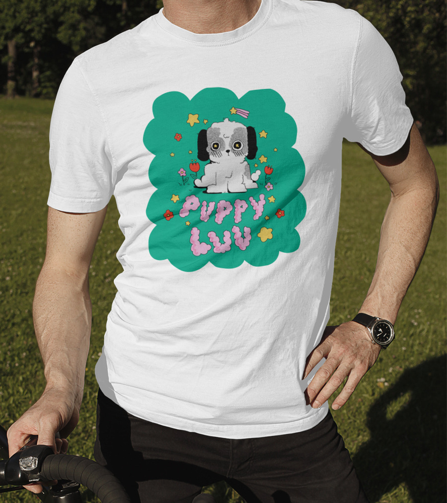 Puppy Luv Chloe Moriondo Cute Cartoon Dog With Stars And Flowers T-Shirt