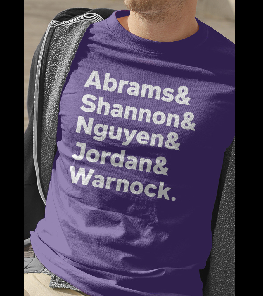 Abrams Shannon Nguyen Jordan Warnock Bold Text Purple Background T-Shirt
