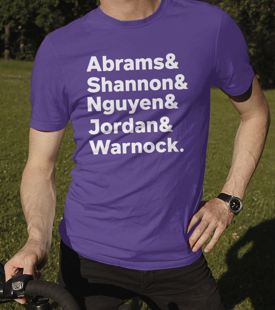 Abrams Shannon Nguyen Jordan Warnock Bold Text Purple Background T-Shirt