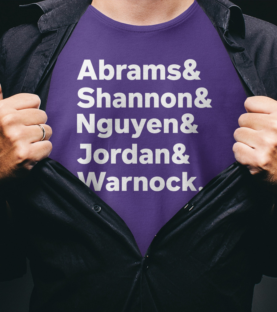 Abrams Shannon Nguyen Jordan Warnock Bold Text Purple Background T-Shirt
