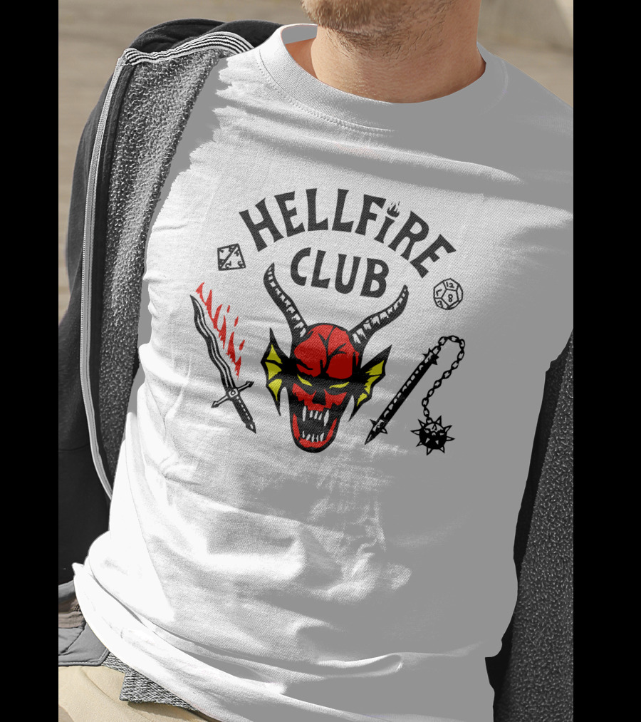 Hellfire Club Devil Flaming Sword Mace Dice Icon Collection T-Shirt