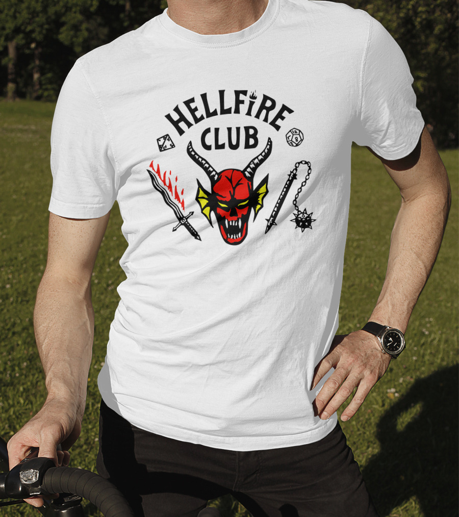 Hellfire Club Devil Flaming Sword Mace Dice Icon Collection T-Shirt