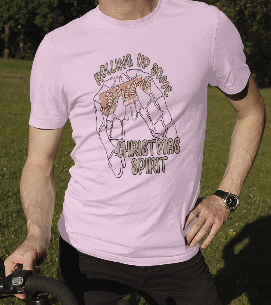 Rolling Up Some Christmas Spirit Skeleton Hands With Candy Cane Wrapper T-Shirt