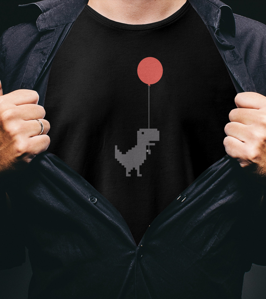 The Dino Balloon Pixel Art Dinosaur With Red Balloon T-Shirt