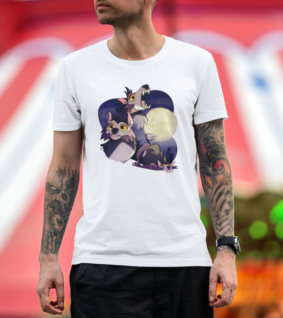 Three Wuff Moon Essential Wolves Howling Full Moon Night Sky T-Shirt