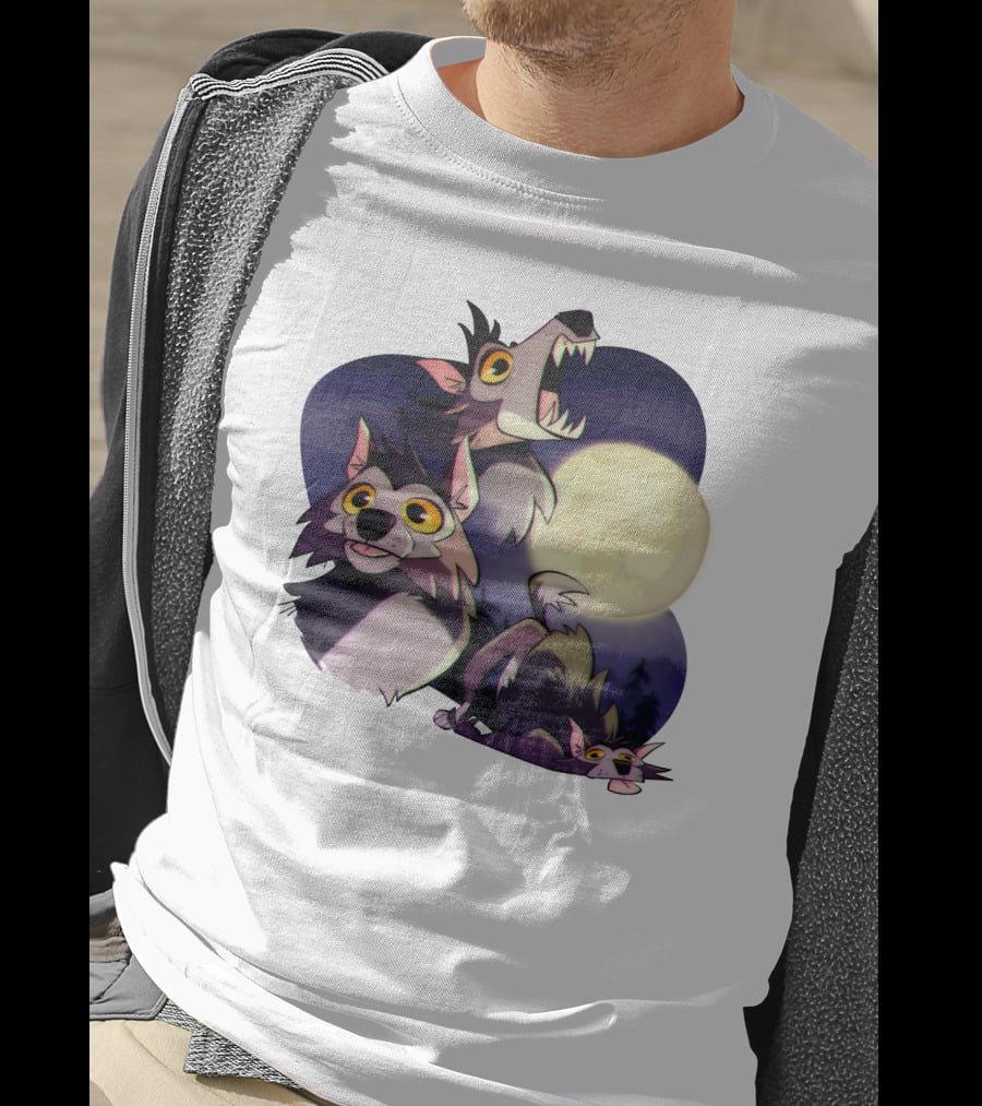 Three Wuff Moon Essential Wolves Howling Full Moon Night Sky T-Shirt