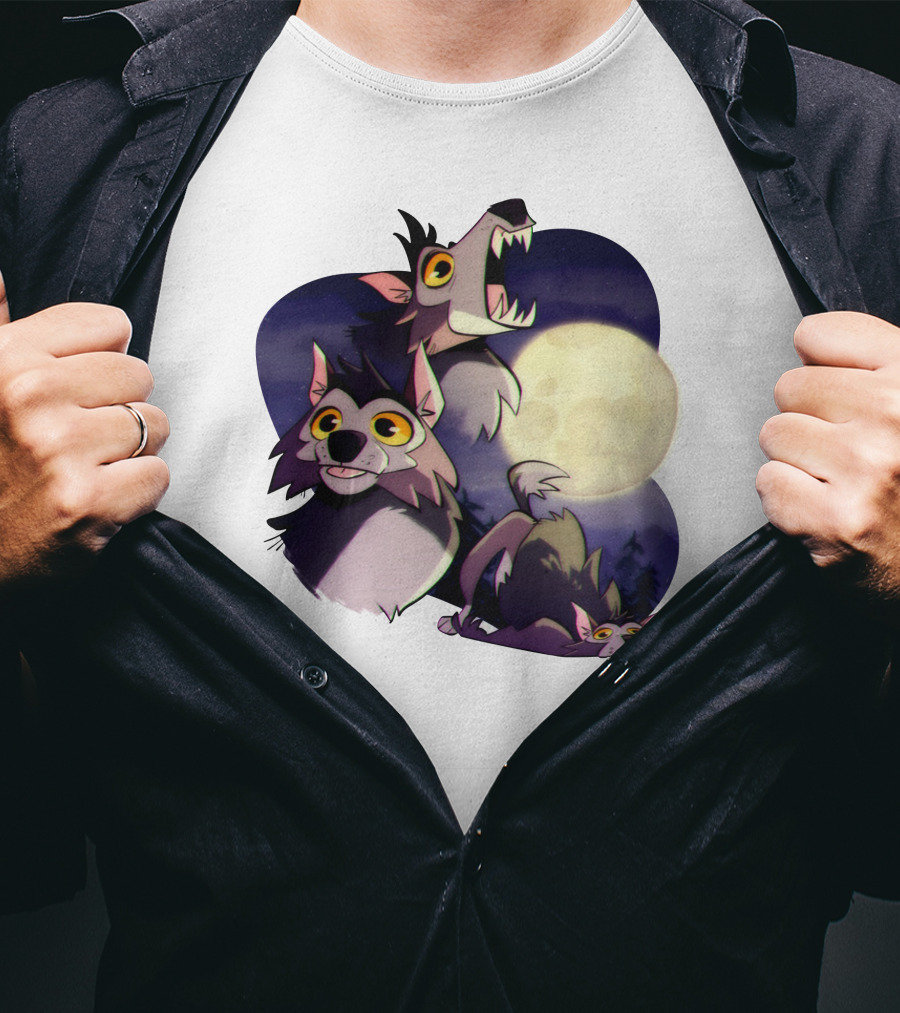 Three Wuff Moon Essential Wolves Howling Full Moon Night Sky T-Shirt