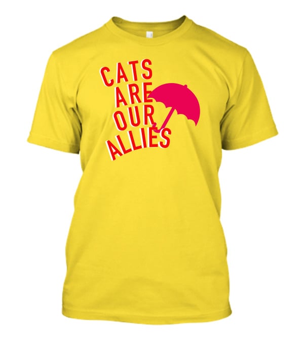 Jortsthecat Cats Are Our Allies Red Umbrella Yellow Background T-Shirt
