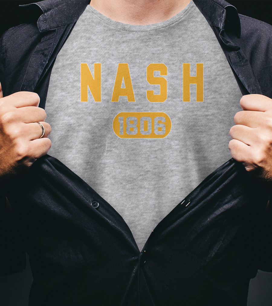 Nash 1806 Retro Varsity Style Yellow Text On Gray Background T-Shirt