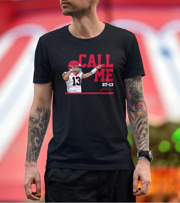 Premium T-Shirt: Stetson Bennett Call Me 27-13 Football Player Red Helmet T-Shirt Stetson Bennett Call Me 27-13 Football Player Red Helmet T-Shirt