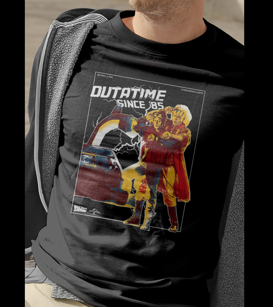 Back To The Future DMC-12 DeLorean Outatime Since '85 Michael J. Fox Christopher Lloyd Universal T-Shirt