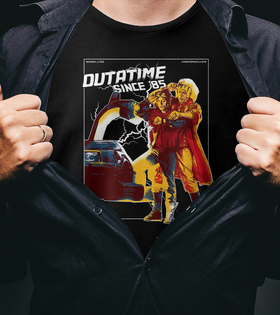 Back To The Future DMC-12 DeLorean Outatime Since '85 Michael J. Fox Christopher Lloyd Universal T-Shirt