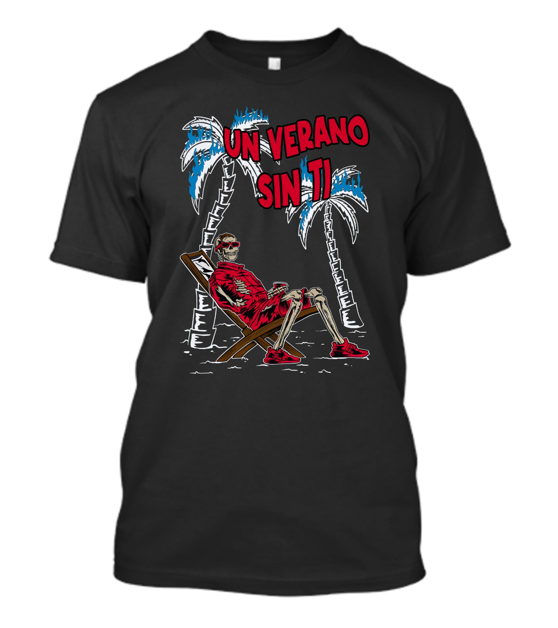 Bad Bunny Un Verano Sin Ti Skeleton On Lounge Chair With Palm Trees T-Shirt