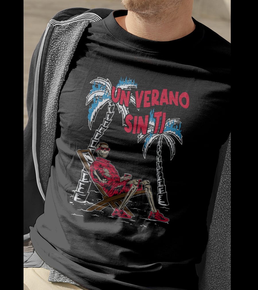 Bad Bunny Un Verano Sin Ti Skeleton On Lounge Chair With Palm Trees T-Shirt