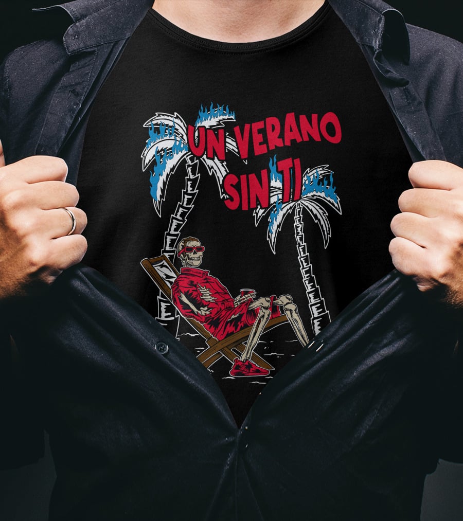 Bad Bunny Un Verano Sin Ti Skeleton On Lounge Chair With Palm Trees T-Shirt