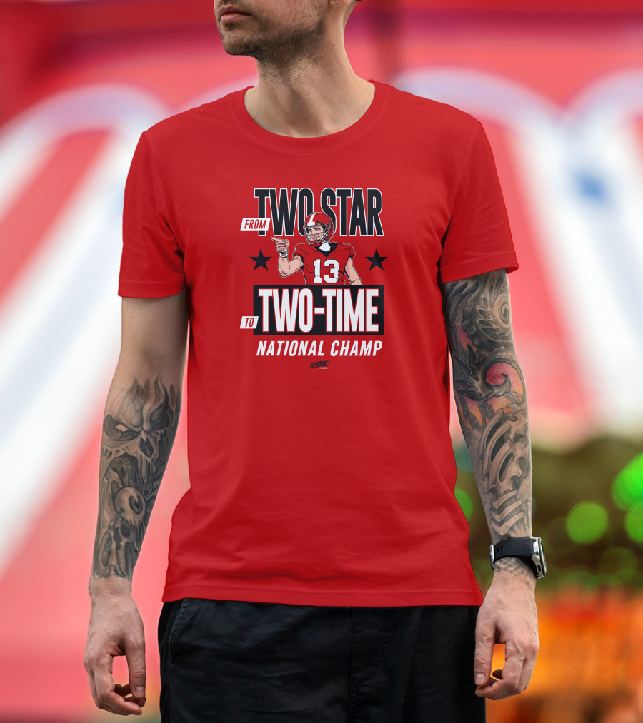 From Two Star To Two-Time National Champ Football Player Number 13 T-Shirt