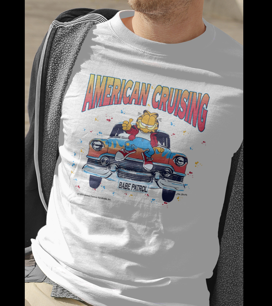 Garfield American Cruising Babe Patrol Vintage Car Fun T-Shirt