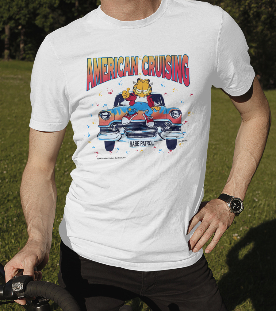 Garfield American Cruising Babe Patrol Vintage Car Fun T-Shirt