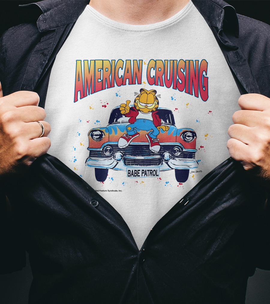 Garfield American Cruising Babe Patrol Vintage Car Fun T-Shirt