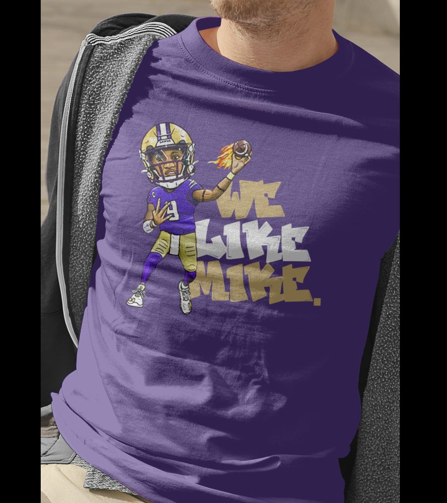 We Like Mike Football Character In Purple And Gold Gear Holding Flaming Ball T-Shirt