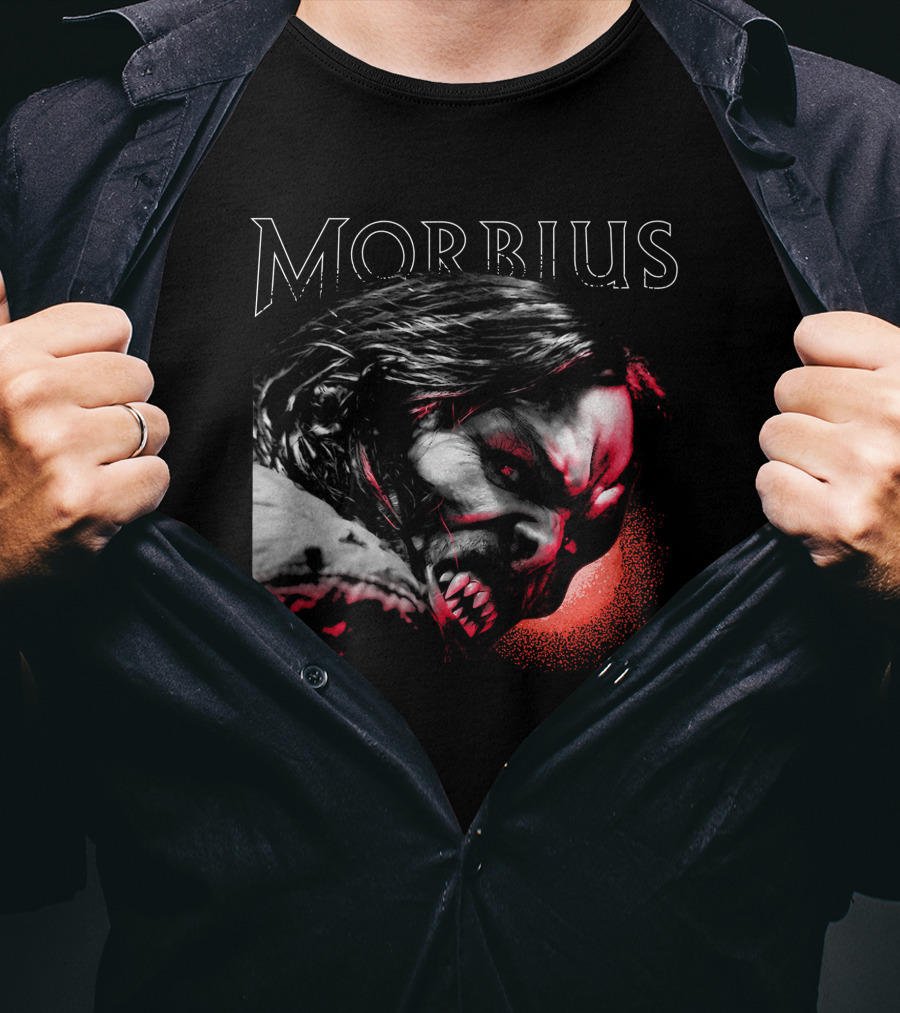 Morbius Jared Leto Vampire Face Artwork Red Glow T-Shirt