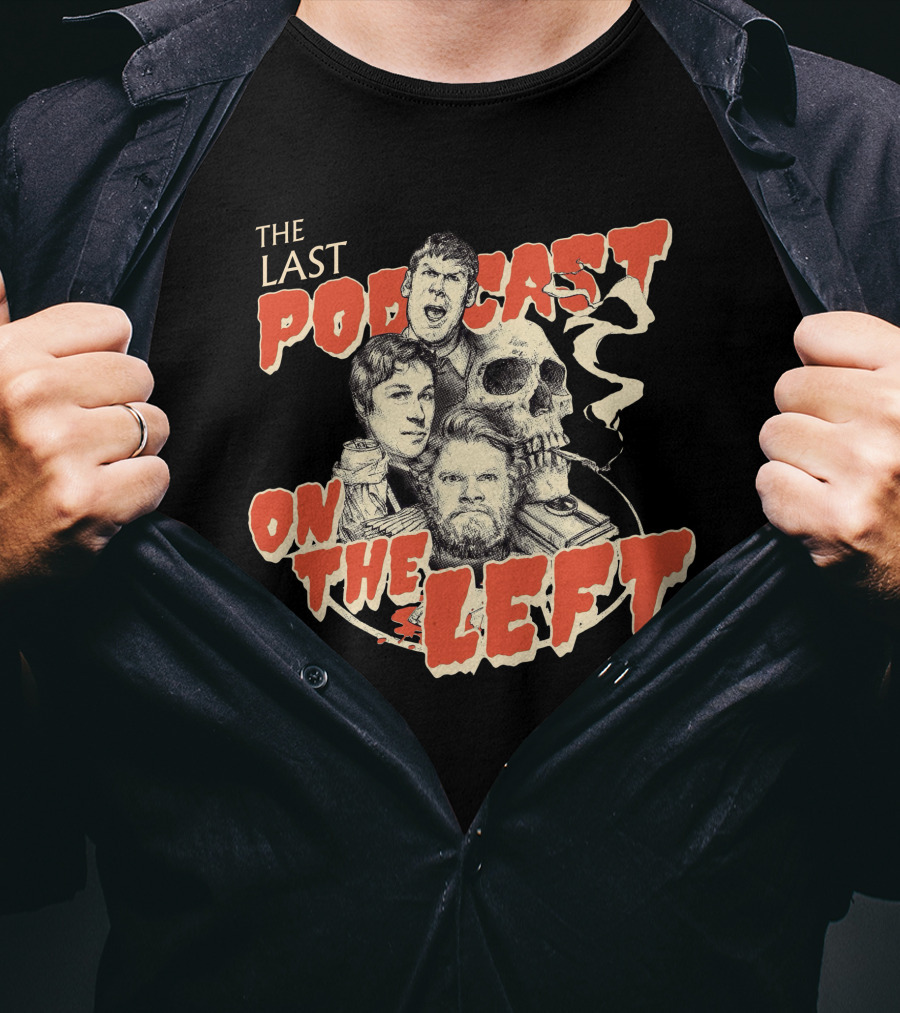 The Last Podcast On The Left Classic Logo With Illustrations And Skull T-Shirt