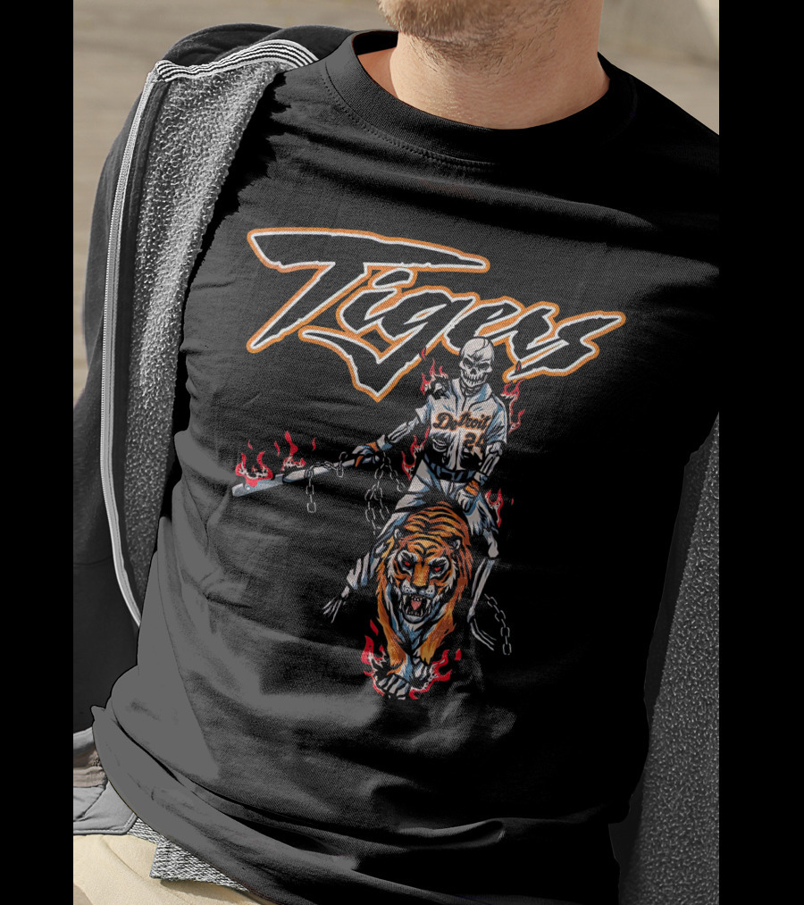 Detroit Tigers Cade Cunningham Flaming Rider And Tiger T-Shirt