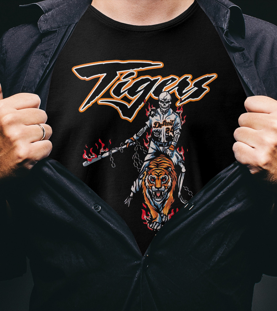 Detroit Tigers Cade Cunningham Flaming Rider And Tiger T-Shirt