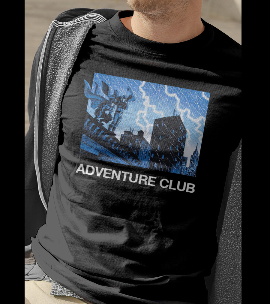 ADVENTURE CLUB Cityscape Superhero Lightning Scene T-Shirt