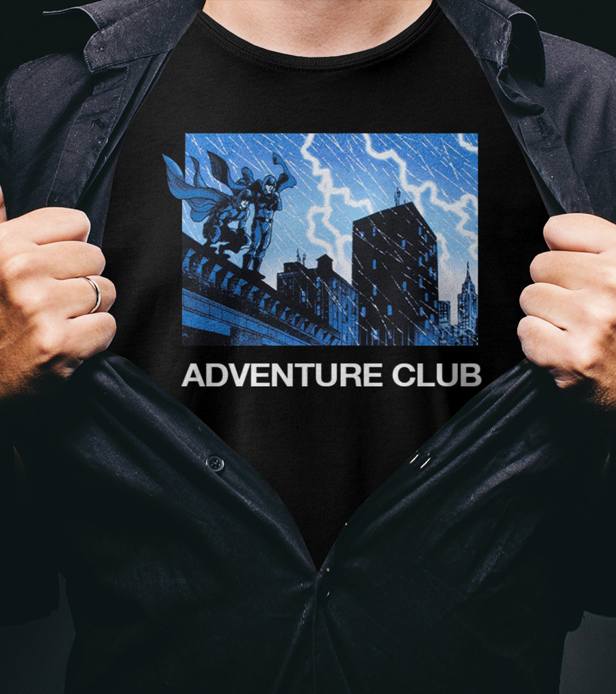 ADVENTURE CLUB Cityscape Superhero Lightning Scene T-Shirt